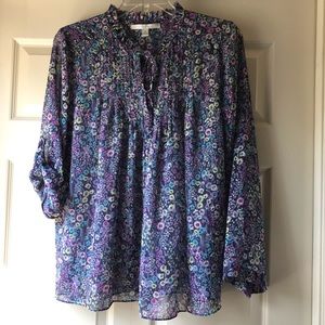 LC Lauren Conrad, Purple and Blue Floral Blouse